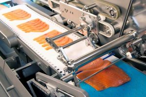 Marel presents the next generation of advanced salmon retail pack slicing.  Photo: I-Slice 3300 - Marel - @ Fiskerforum