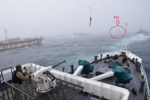 Pursuit of the five Chinese fishing vessels was called off after an eight-hour operation - @ Fiskerforum