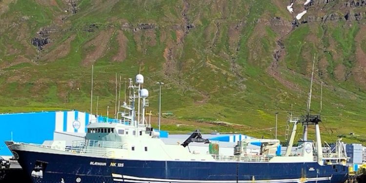 Blængur alongside in Norðfjörður after two months in the Barents Sea. Image: SVN/Karl Jóhann Birgisson - @ Fiskerforum