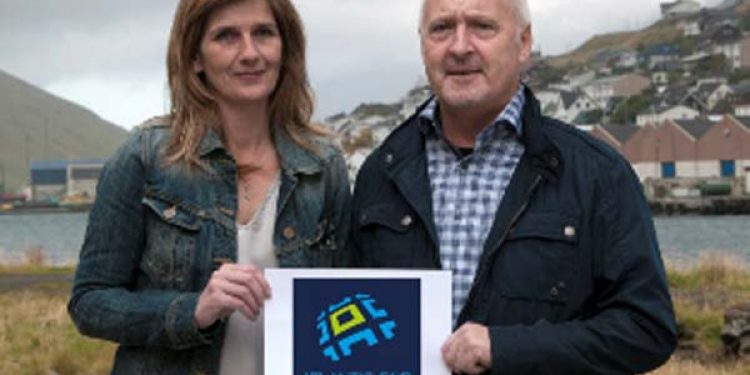 An International Exhibition with a New Identity.  Photo: the North Atlantic Fish Fair change logo. Jastrid Gullaksen from Grafia and Àki i Skemmuni from Atlantic Fair - @ Fiskerforum