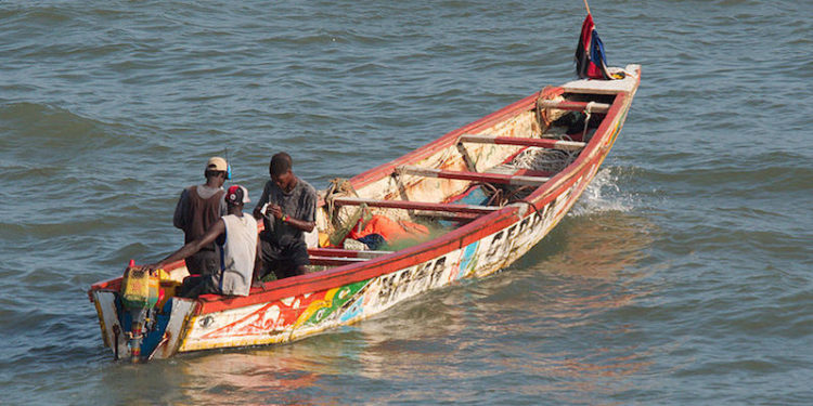 An inshore fishing vessel off the coast of The Gambia. Image: Wiki.qiv - @ Fiskerforum