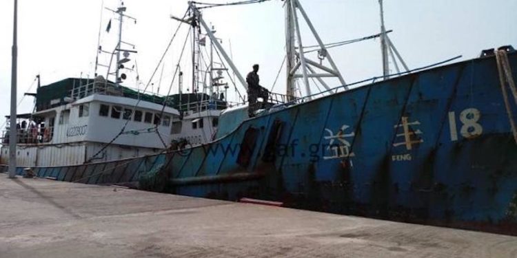 Three Chinese fishing vessels have been detained in The Gambia. Image: Gambia Armed Forces - @ Fiskerforum