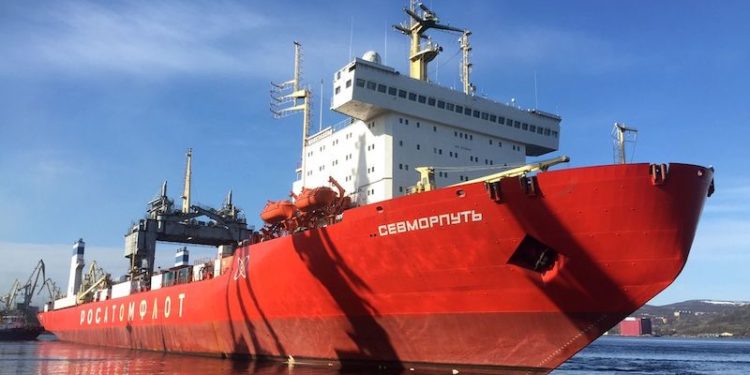 Nuclear-powered cargo carrier Sevmorput could ship approximately 200 ISO-40 containers on each sailing. Image: Rosrybolovstvo - @ Fiskerforum
