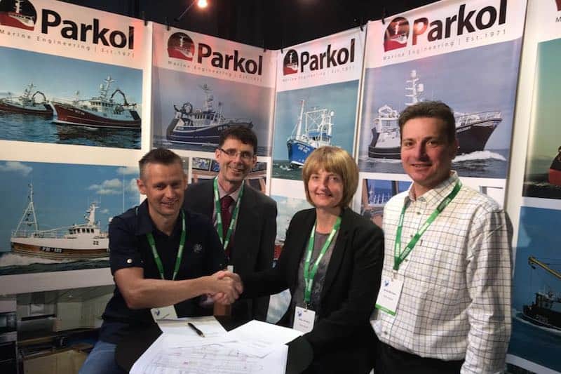 Skipper Robert West (left) with naval architect Ian Paton and Sally Atkinson and James Morrison of Whitby yard Parkol Marine Engineering - @ Fiskerforum