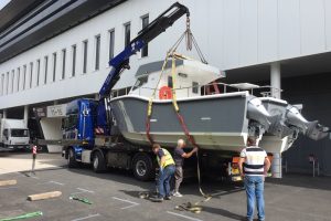 One of the boats on show this week being delivered to the Ashton Gate Stadium - @ Fiskerforum