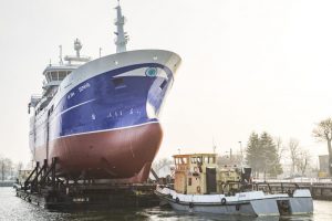 Zephyr on its way from Marine Projects in Gdansk to Larsnek Mek Verksted in Norway for delivery this summer. Image: Marine Projects Ltd - @ Fiskerforum
