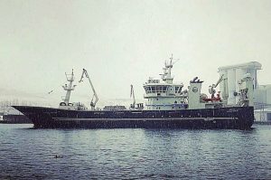 Börkur docking with 2100 tonnes of blue whiting on board. Image: SVN/Helgi Freyr Ólason - @ Fiskerforum